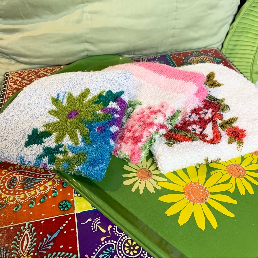 70s Floral Washcloth Lot of 3